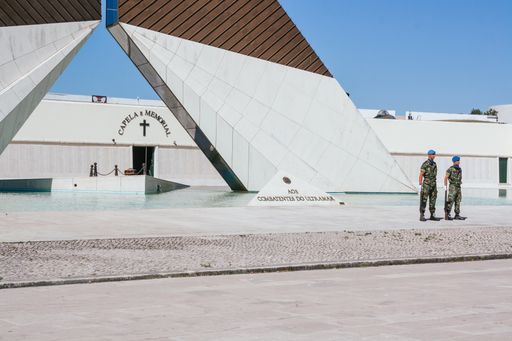 LISBON, PORTUGAL - JULY, 14, 2017: Two soldiers from the Portuguese army stand guard at a monument to the fallen in battle.