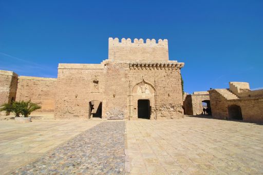A low angle view of the historical Alcazaba de Almeria, Andalucia, Spain