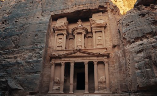 A low angle shot of the historic Petra Wadi in Jordan