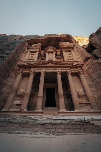 A vertical low angle shot of the historic Petra Wadi in Jordan