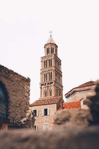 A vertical shot of the Saint Domnius Bell tower in Split, Croatia