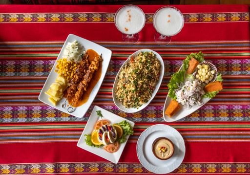 A top view of traditional dishes on the table