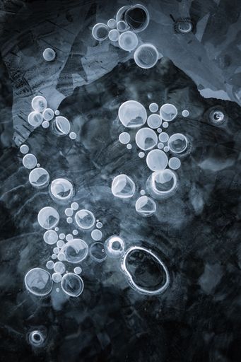 A macro of abstract ice bubbles