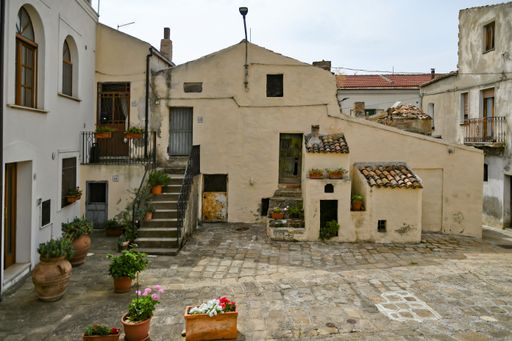 A small square between the old village houses in Aliano, Basilicata region, Italy