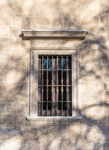 A vertical closeup shot of wooden window in Palacio de Santa Cruz Palace, Spain