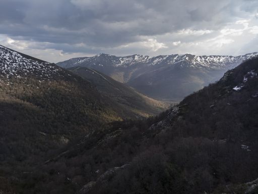 An aerial shot of Ancares mountains in Spain under the cloudy sky