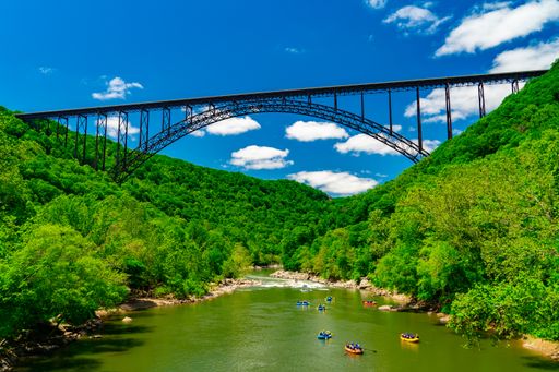 A low angle shot of the New River Gorge Bridge, National Park, West Virginia, United States
