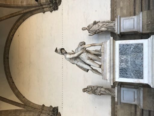 A vertical closeup shot of the statue in Cathedral of Santa Maria del Fiore in Florence, Italy