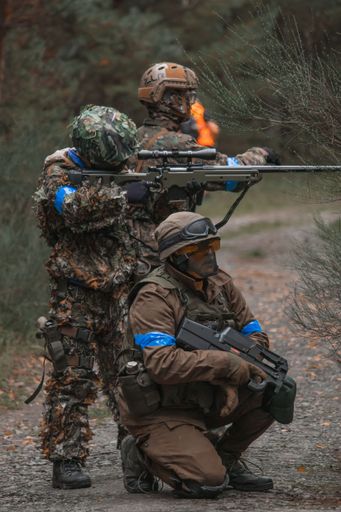 A real soldiers in the forest with a special uniform