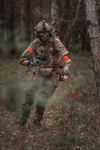 A real soldiers in the forest with a special uniform