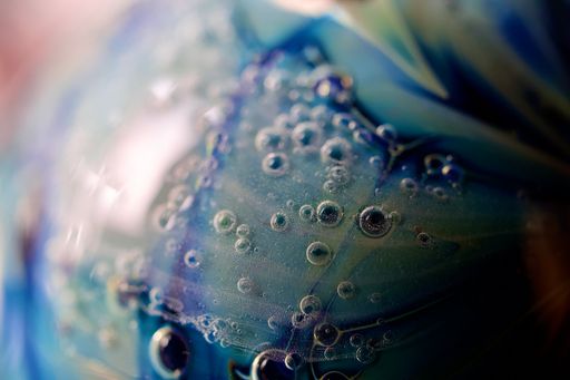 A closeup shot of air bubbles in a glass piece of artwork