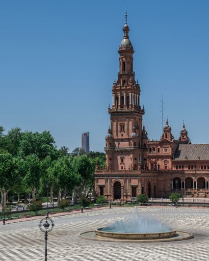 A vertical shot of the beautiful Plaza de España Seville Spain