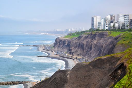Coastline and Pacific Ocean in MIraflores a district in the south of Lima, Peru