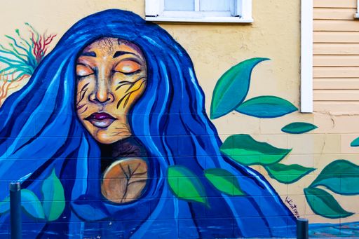 An interesting colorful drawing on a wall in Puerto Plata, Dominican Republic
