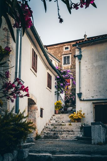 A vibrant alleyway in a quiet corner of Brsec Istria Croatia by the sea