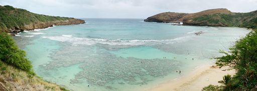 A panoramic view of Hanauma Bay State Park Beach, Oahu, Hawaii