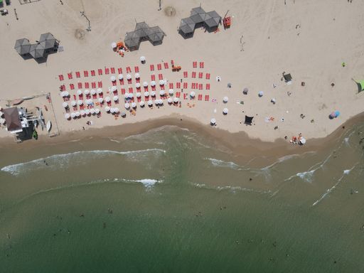 The bird's eye view of the beach in Tel Aviv. Israel.