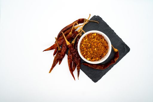 Shot of dried chili with white background, asian cuisine, hot, spicy