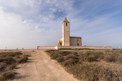 Church of Las Salinas, abandoned church in the Cabo de Gata natural park, Almeria, Andalucia, Spain.