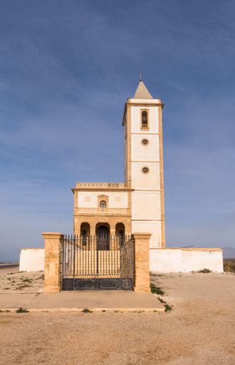 Church of Las Salinas, abandoned church in the Cabo de Gata natural park, Almeria, Andalucia, Spain.