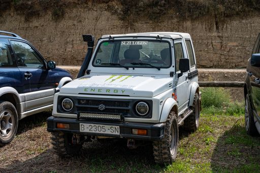 Barcelona, Spain, August 12, 2021: A parked white Suzuki Jimny