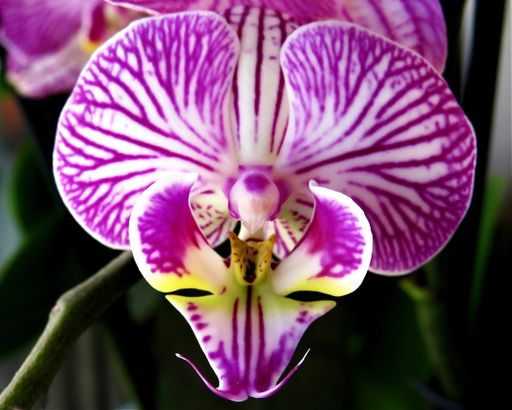 A selective focus shot of a beautiful purple and white orchid