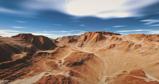 A desert landscape with blue sky on the background