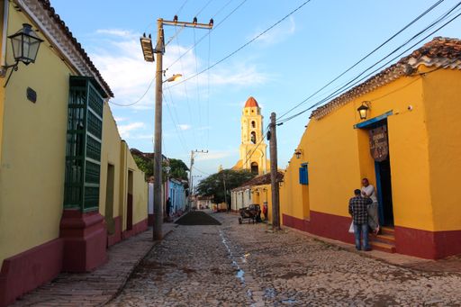 A beautiful view of colored buildings in Trinidad under the blue sky