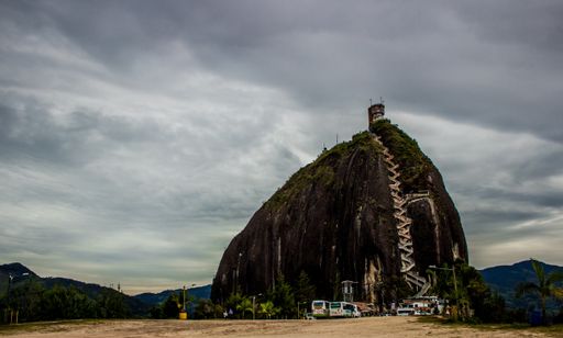 A beautiful view of the Rock of Guatape in Colombia on a cloudy day