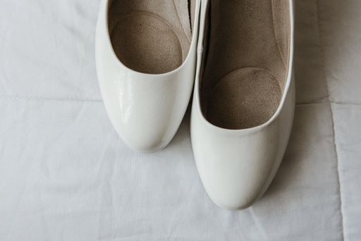 A closeup shot of bridal wedding shoes