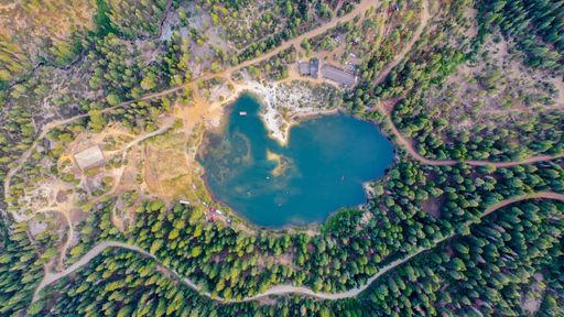 An aerial view of the Pilot lake camp