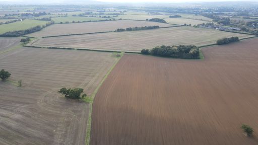 An aerial view of a large agricultural field