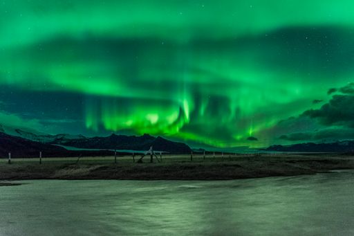 A magical view of the green aurora in the northern hemisphere