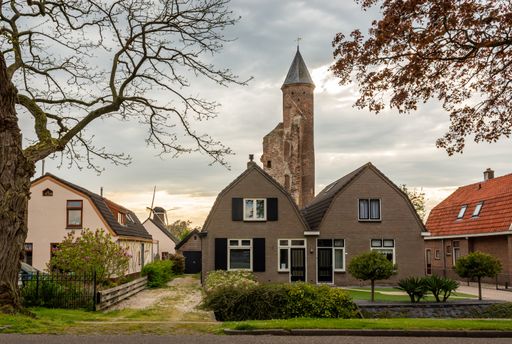Ruin of ancient castle Goudenstein located in Haaften, Province Gelderland, seen from the street