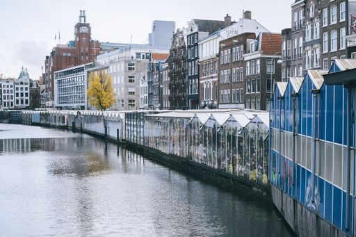 A beautiful view of the Singel Canal in Amsterdam, Netherlands