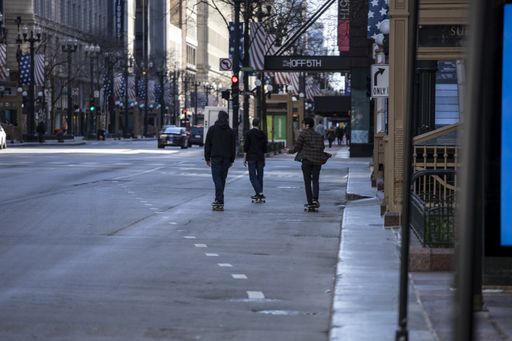 The streets of Chicago downtown are isolated and empty due to the corona virus pandemic Covid-19. Business are shutdown from quarantine losing money