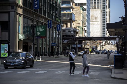 The streets of Chicago downtown are isolated and empty due to the corona virus pandemic Covid-19. Business are shutdown from quarantine losing money