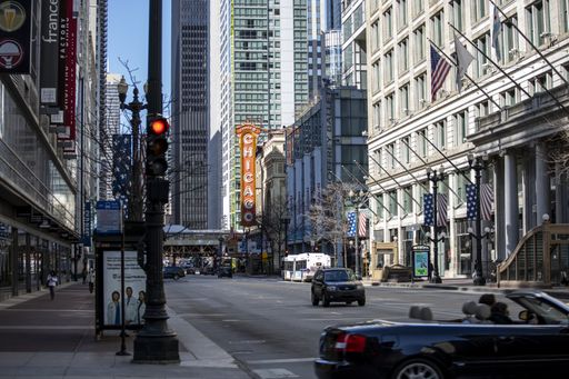 The streets of Chicago downtown are isolated and empty due to the corona virus pandemic Covid-19. Business are shutdown from quarantine losing money