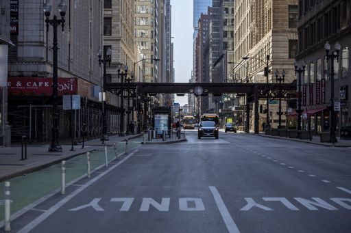 The streets of Chicago downtown are isolated and empty due to the corona virus pandemic Covid-19. Business are shutdown from quarantine losing money