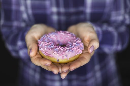 A closeup shot of donuts