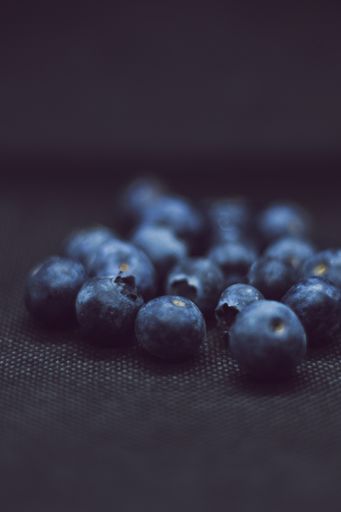 A vertical shot of ripe blueberries isolated on a black background