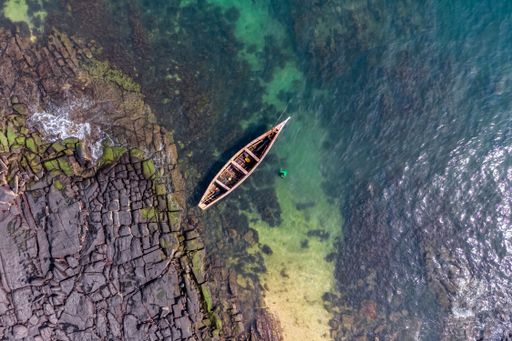 Top view shot taken by Drone at atlantic ocean, Bureh beach