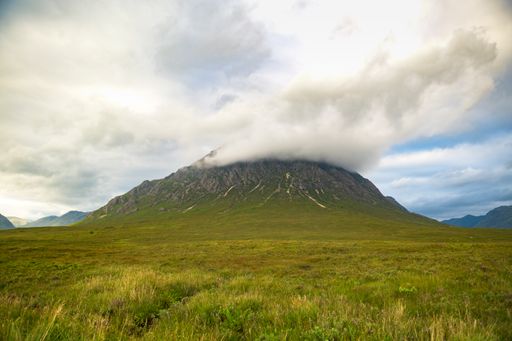 The mountain in northern Scotland covered in clouds.