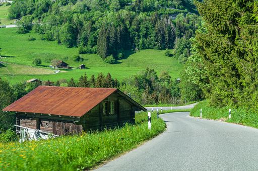 A house next to the road  in the Le Sepey region of Swiss Alps, Switzerland