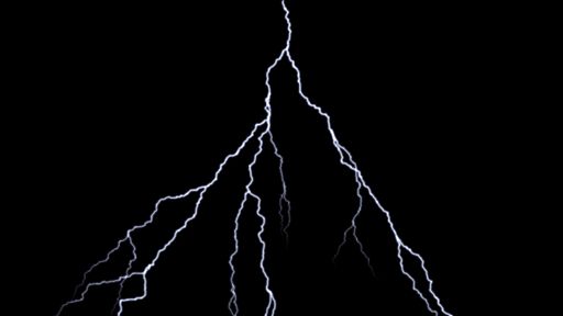 A lightning strike in the black sky