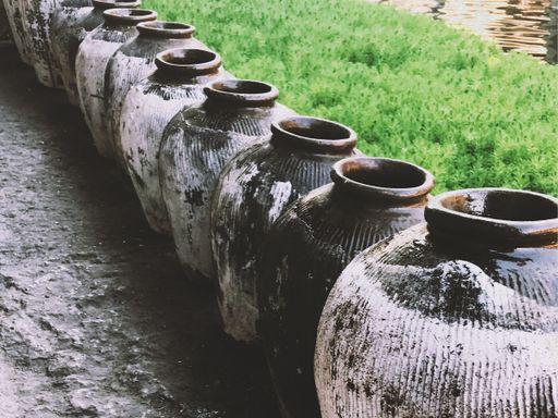 A closeup shot of ancient pottery on a sunny day
