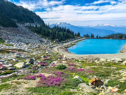 A beautiful view of a lake in mountains, British Columbia, Canada