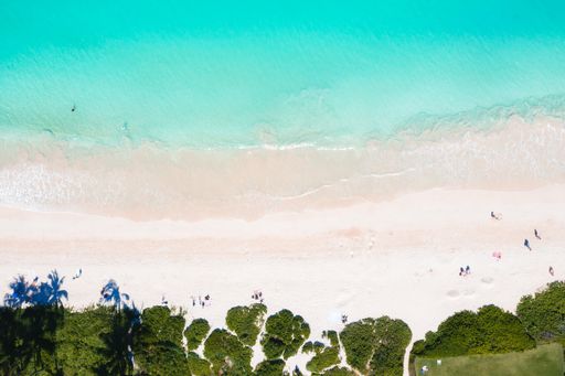 An aerial view of a Kailua beach on a sunny day in Oahu Hawaii, Hawaii