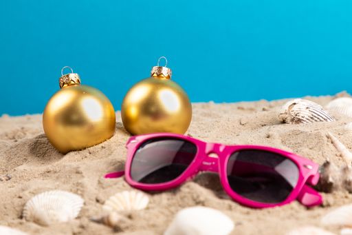 A closeup shot of a Christmas at a beach