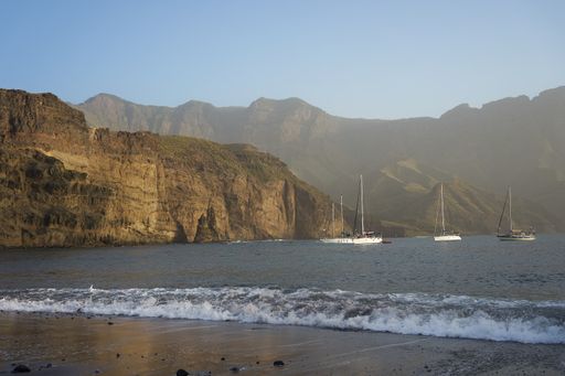 A beautiful shot of boats near the shore in Puerto de Las Nieves, Agaete, Gran Canaria, Canary Islands